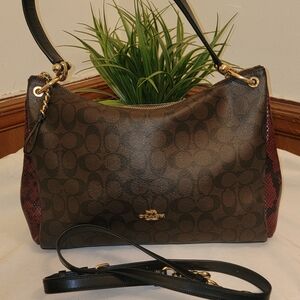 Coach Signature Canvas & Exotic Leather / Shoulder Bag